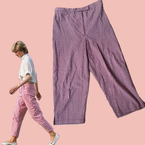 Vintage Gingham Cropped Pants Red White Check – Size 6